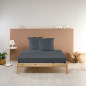 Drap Housse uni percale - anthracite : Taille - 180x200cm