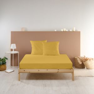 Drap Housse uni percale - moutarde : Taille - 180x200cm