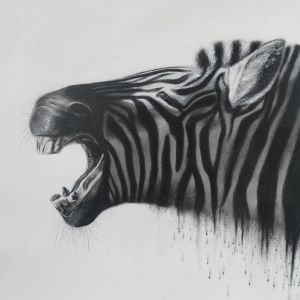Peinture Zèbre par K'Arts | Tableau Figuratif - Fusain - Scènes de vie, Animaux, Société