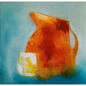 Peinture Nature Morte - Pot &agrave; eau et verre par Chebrou de Lespinats Nadine | Tableau Abstrait - Huile