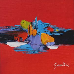 Peinture Rouge Passion par Gaultier Dominique | Tableau Abstrait - Huile - Minimaliste