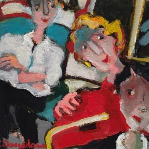 Peinture Robe rouge dans le métro par Doucedame Christine | Tableau Figuratif - Acrylique - Scènes de vie