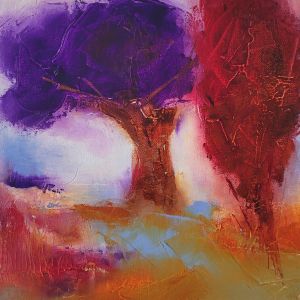 Peinture Paysage Rouge Violet 2 par Chebrou de Lespinats Nadine | Tableau Abstrait - Huile - Paysages