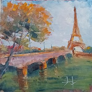 Peinture La tour Eiffel en automne par Degabriel Véronique | Tableau Réalisme - Huile - Paysages, Scènes de vie, Urbain