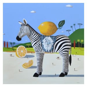 Peinture Zèbre aux citrons par Lionnet Pascal | Tableau Surréalisme - Acrylique - Natures mortes, Paysages, Animaux