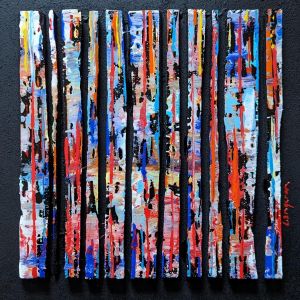 Peinture bc11 street rouge bleu orange par Langeron Luc | Tableau Abstrait - Résine, Bois, Acrylique