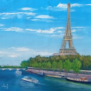 Peinture Sa majesté la tour eiffel par Degabriel Véronique | Tableau Figuratif - Huile - Paysages, Urbain, Scènes de vie