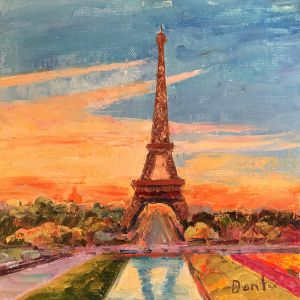 Peinture La Tour Eiffel en crepuscule par Dontu Grigore | Tableau Figuratif - Huile - Urbain