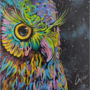 Peinture Maître hibou par Croce | Tableau Figuratif - Acrylique, Carton - Animaux