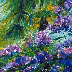 Peinture Palmier et rhodo par Amblard Florence | Tableau Figuratif - Acrylique - Nature