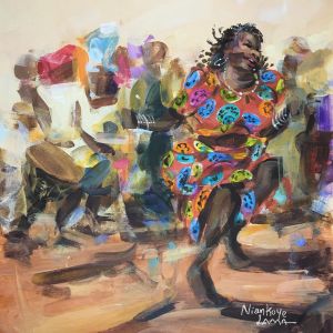 Peinture Danseuse rouge par Lama Niankoye | Tableau Figuratif - Acrylique - Scènes de vie