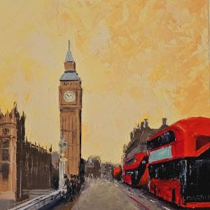 Peinture London, Westminster bridge par Martin Laurent | Tableau Figuratif - Huile - Architecture, Scènes de vie, Urbain