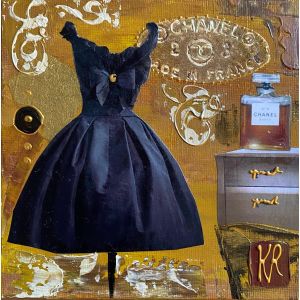 Peinture la petite robe noir par Romanelli Karine | Tableau Figuratif - Acrylique, Collage