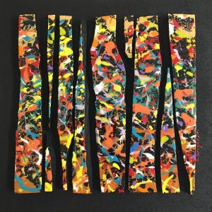 Peinture BC8 Touche vert orange rouge par Langeron Luc | Tableau Abstrait - Résine, Bois, Acrylique