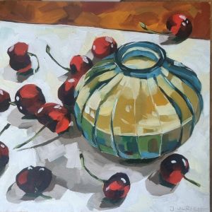 Peinture Cozy cherries par Ulrich Julia | Tableau Figuratif - Huile, Bois
