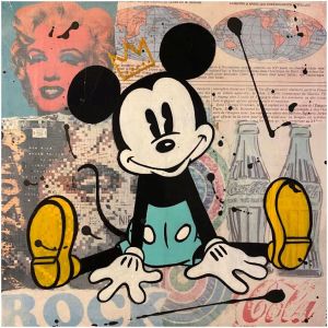 Peinture F3 Mickey assis par Marie G. | Tableau Pop-art - Acrylique, Bois, Collage - Icones Pop