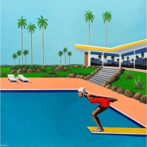 Peinture House pool par Trevisan Carlo | Tableau Figuratif - Huile - Sport, Architecture