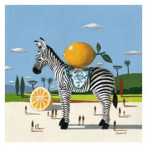 Peinture zèbre aux citrons par Lionnet Pascal | Tableau Surréalisme - Acrylique - Natures mortes, Scènes de vie, Animaux