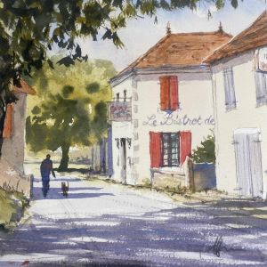 Peinture LE BISTROT DE LAUZES par Jones Henry | Tableau Figuratif - Aquarelle - Paysages, Urbain