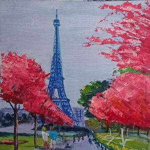 Peinture Couleurs du printemps près de la tour Eiffel par Degabriel Véronique | Tableau Figuratif - Huile - Paysages