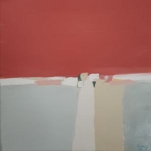 Peinture Soleil Rouge 1 par Hirson Sandrine | Tableau Abstrait - Huile - Paysages, Minimaliste