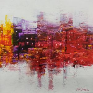 Peinture Composition en rouge par Fièvre Véronique | Tableau Abstrait - Acrylique - Urbain