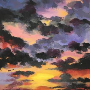 Peinture NUAGE GRIS NOIR ET ROUGE par Chen Xi | Tableau Abstrait - Huile - Paysages