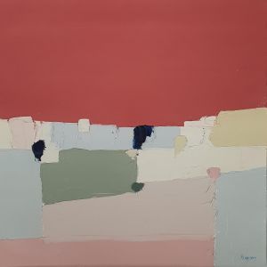 Peinture Soleil rouge 2 par Hirson Sandrine | Tableau Abstrait - Huile - Minimaliste, Paysages