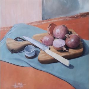 Peinture Nature morte avec oignon par Parisotto Alice | Tableau Figuratif - Huile - Natures mortes