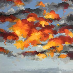 Peinture Nuages orange rouge et noir par Chen Xi | Tableau Abstrait - Huile - Paysages