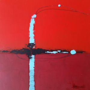 Peinture abstracct rouge C 14 par Wilms Hilde | Tableau Abstrait - Collage, Carton - Minimaliste