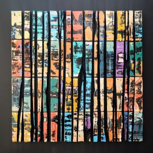 Peinture Bc21 patchwork multi ocre vert bleu par Langeron Luc | Tableau Matiérisme - Acrylique, Bois, Résine