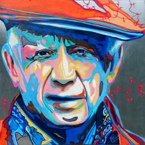 Peinture Picasso à la casquette par Medeya Lemdiya | Tableau Pop-art - Acrylique, Métal - Icones Pop