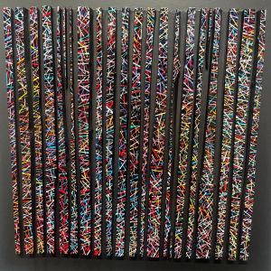 Peinture Bande Color 21 Croisé Rouge Bleu Multi par Langeron Luc | Tableau Matiérisme - Bois, Acrylique, Résine