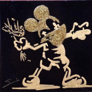 Peinture MICKEY BANKSY IN GOLD par Mestres Sergi | Tableau Pop-art - Graffiti, Acrylique - Icones Pop