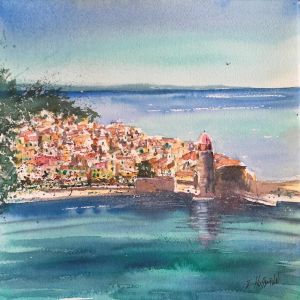 Peinture Collioure par Hoffmann Elisabeth | Tableau Figuratif - Aquarelle - Paysages, Urbain, Marine
