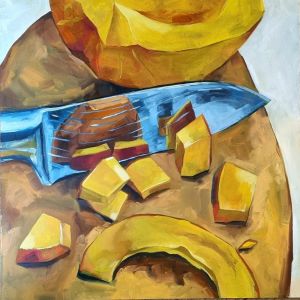 Peinture Let's cook pumpkin soup par Ulrich Julia | Tableau Figuratif - Bois, Huile