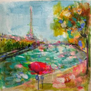 Peinture Paris des amoureux par Solveiga | Tableau Impressionnisme - Acrylique - Architecture, Sc&egrave;nes de vie, Urbain