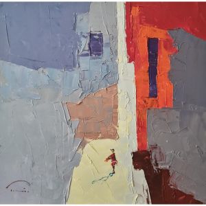 Peinture Rue gris par Tomàs | Tableau Abstrait - Huile - Scènes de vie, Urbain