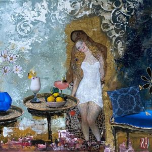 Peinture La robe blanche par Romanelli Karine | Tableau Figuratif - Acrylique, Collage, Posca, Pastel, Papier - Scènes de vie
