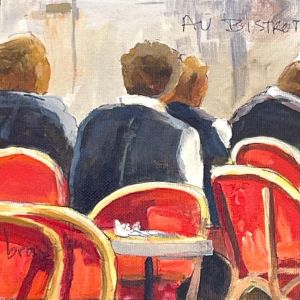 Peinture Au Bistrot par Brooksby | Tableau Impressionnisme - Huile - Urbain, Scènes de vie