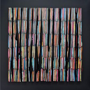Peinture Bande color 17.6 rouge multi par Langeron Luc | Tableau Matiérisme - Acrylique, Bois, Résine - Minimaliste