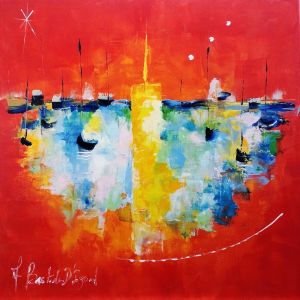 Peinture Rouge horizon par Bastide d´Izard Armelle | Tableau Abstrait - Acrylique - Paysages