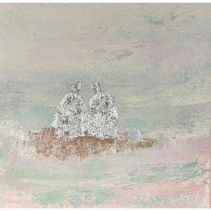 Peinture Regards vers le rose poudr&eacute; par Escolier Odile | Tableau Figuratif - Acrylique - Sc&egrave;nes de vie