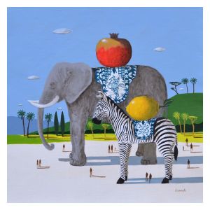 Peinture éléphant et zèbre par Lionnet Pascal | Tableau Surréalisme - Acrylique - Animaux, Paysages, Scènes de vie