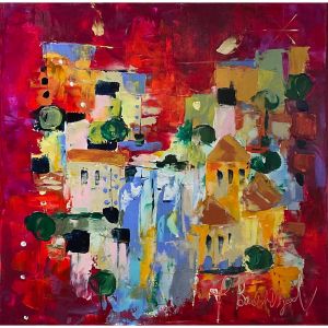 Peinture Saint Guilhem rouge par Bastide d´Izard Armelle | Tableau Abstrait