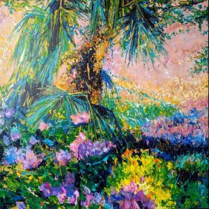 Peinture Fleurs de palmier et de rhododendron par Amblard Florence | Tableau Impressionnisme - Acrylique - Nature, Paysages