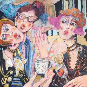 Peinture Des bulles et des amies par Garilli Nicole | Tableau Figuratif - Acrylique - Scènes de vie