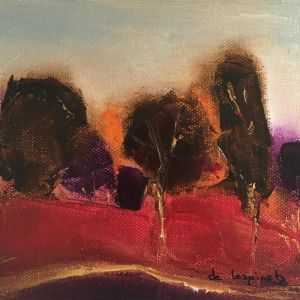 Peinture Paysage Rouge par Chebrou de Lespinats Nadine | Tableau Abstrait - Huile - Paysages, Minimaliste