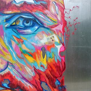 Peinture L'oeil de Van Gogh par Medeya Lemdiya | Tableau Pop-art - Acrylique, M&eacute;tal - Icones Pop